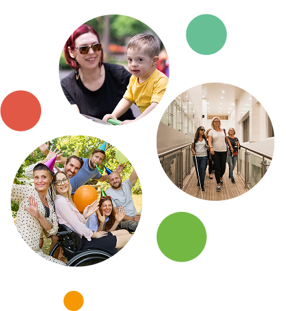 Distintas personas dentro de circulos disfrutando al aire libre